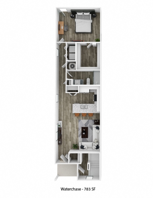 a floor plan of a studio apartment with wood paneling